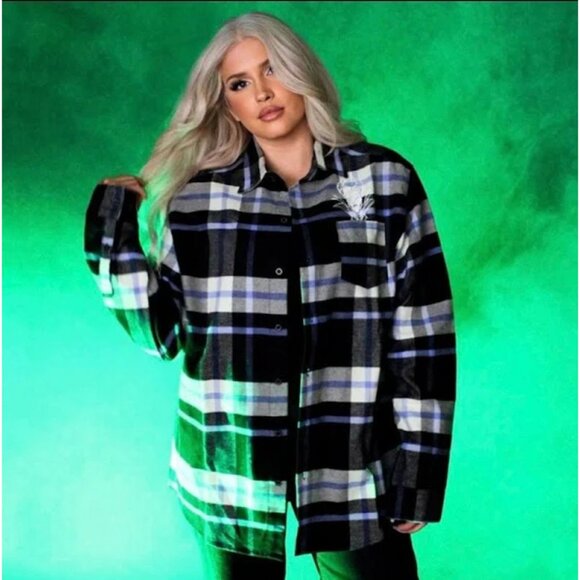 Disney Cakeworthy Maleificent Plaid Flannel Villains Embroidered Unisex Small - Picture 5 of 16